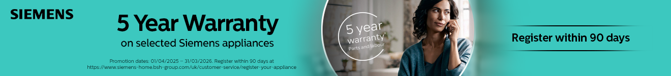 Siemens - 5 Year Warranty on Selected Appliances - 31.03.2026