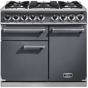 Falcon 1000 Deluxe Slate Brushed Chrome 100cm Dual Fuel Range Cooker, Grey, A Rated