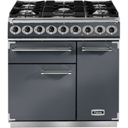 Falcon 900 Deluxe Slate Brushed Chrome 90cm Dual Fuel Range Cooker, Grey, A Rated