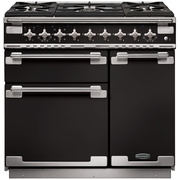 Rangemaster ELS90DFFGB 90cm Dual Fuel Range Cooker Elise Black / Brushed Nickel, A Rated