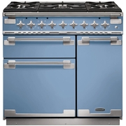Rangemaster ELS90DFFCA 90cm Dual Fuel Range Cooker Elise China Blue / Brushed Nickel, A Rated