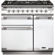 Rangemaster ELS90DFFWH 90cm Dual Fuel Range Cooker Elise White / Brushed Nickel, A Rated
