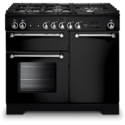 Rangemaster KCH100NGFBL/C 100cm Gas Range Cooker Kitchener Black / Chrome, A+ Rated