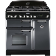 Rangemaster CDL90DFFSL/C 90cm Dual Fuel Range Cooker Classic Deluxe Slate / Chrome, A Rated
