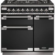 Rangemaster ELS90DFFCB 90cm Dual Fuel Range Cooker Elise Charcoal Black / Brushed Nickel, A Rated
