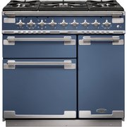 Rangemaster ELS90DFFSB 90cm Dual Fuel Range Cooker Elise Stone Blue / Brushed Nickel, A Rated