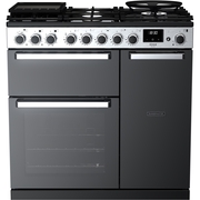 Rangemaster EDDL90DFGBLK/CM1 90cm Dual Fuel Range Cooker Edge Deluxe Black Glass / Chrome, A Rated