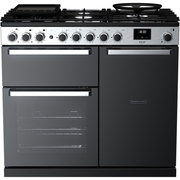 Rangemaster EDDL100DFGBLK/CM1 100cm Dual Fuel Range Cooker Edge Deluxe Black Glass / Chrome, A Rated