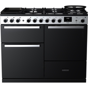 Rangemaster EDDLO110DFGBLK/CM1 110cm Dual Fuel Range Cooker Edge Deluxe Black Glass / Chrome, A Rated