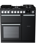 Rangemaster NEX90DFPGBL/CM1 90cm Dual Fuel Range Cooker Nexus Deluxe Gloss Black / Chrome, A Rated