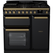 Rangemaster ESDL90DFPGBL/AB1 90cm Dual Fuel Range Cooker Estel Deluxe Black / Antique Brass, A Rated