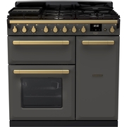 Rangemaster ESDL90DFPSLT/AB1 90cm Dual Fuel Range Cooker Estel Deluxe Slate / Antique Brass, A Rated