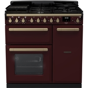 Rangemaster ESDL90DFPBOR/AB1 90cm Dual Fuel Range Cooker Estel Deluxe Bordeaux / Antique Brass, A Rated