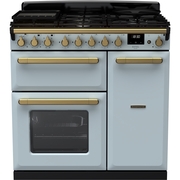 Rangemaster ESDL90DFPMSB/AB1 90cm Dual Fuel Range Cooker Estel Deluxe Misty Blue / Antique Brass, A Rated