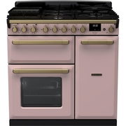 Rangemaster ESDL90DFPPPK/AB1 90cm Dual Fuel Range Cooker Estel Deluxe Pale Pink / Antique Brass, A Rated