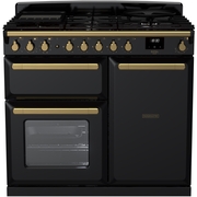 Rangemaster ESDL100DFPGBL/AB1 100cm Dual Fuel Range Cooker Estel Deluxe Black / Antique Brass, A Rated