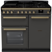 Rangemaster ESDL100DFPSLT/AB1 100cm Dual Fuel Range Cooker Estel Deluxe Slate / Antique Bass, A Rated