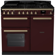 Rangemaster ESDL100DFPBOR/AB1 100cm Dual Fuel Range Cooker Estel Deluxe Bordeaux / Antique Brass, A Rated
