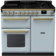 Rangemaster ESDL100DFPMSB/AB1 100cm Dual Fuel Range Cooker Estel Deluxe Misty Blue / Antique Brass, A Rated