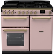 Rangemaster ESDL100DFPPPK/AB1 100cm Dual Fuel Range Cooker Estel Deluxe Pale Pink / Antique Brass, A Rated