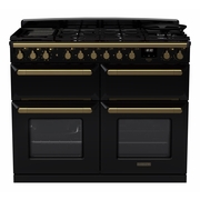 Rangemaster ESDLB110DFPGBL/AB1 110cm Dual Fuel Range Cooker Estel Deluxe Black / Antique Brass, A Rated