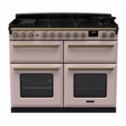Rangemaster ESDLB110DFPPPK/AB1 110cm Dual Fuel Range Cooker Estel Deluxe Pale Pink / Antique Brass, A Rated