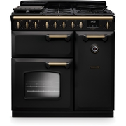 Rangemaster CLDL90DFPCBL/AB1 90cm Dual Fuel Range Cooker Classic Deluxe Charcoal Black / Antique Brass, A Rated