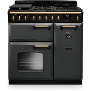 Rangemaster CLDL90DFPSLT/AB1 90cm Dual Fuel Range Cooker Classic Deluxe Slate / Antique Brass, A Rated