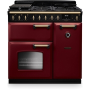 Rangemaster CLDL90DFPBOR/AB1 90cm Dual Fuel Range Cooker Classic Deluxe Bordeaux / Antique Brass, A Rated