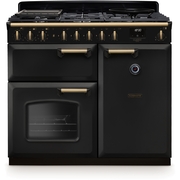 Rangemaster CLDL100DFPCBL/AB1 100cm Dual Fuel Range Cooker Classic Deluxe Charcoal Black / Antique Brass, A Rated