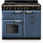 Rangemaster CLDL100DFPSTB/AB1 100cm Dual Fuel Range Cooker Classic Deluxe Stone Blue / Antique Brass, A Rated