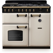 Rangemaster CLDL100DFPPCR/AB1 100cm Dual Fuel Range Cooker Classic Deluxe Pale Cream / Antique Brass, A Rated