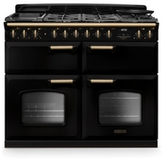 Rangemaster CLDLB110DFPGBL/AB1 110cm Dual Fuel Range Cooker Classic Deluxe Gloss Black / Antique Brass, A Rated