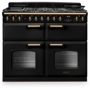 Rangemaster CLDLB110DFPCBL/AB1 110cm Dual Fuel Range Cooker Classic Deluxe Charcoal Black / Antique Brass, A Rated
