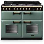 Rangemaster CLDLB110DFPMGR/AB1 110cm Dual Fuel Range Cooker Classic Deluxe Mineral Green / Antique Brass, A Rated