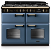 Rangemaster CLDLB110DFPSTB/AB1 110cm Dual Fuel Range Cooker Classic Deluxe Stone Blue / Antique Brass, A Rated