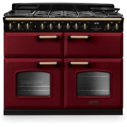 Rangemaster CLDLB110DFPBOR/AB1 110cm Dual Fuel Range Cooker Classic Deluxe Bordeaux / Antique Brass, A Rated