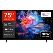 TCL 75V6C-UK 75 DLED Smart Television, 4K Ultra HD, Black, E Rated