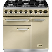 Falcon 900 Deluxe Cream Brass Trim and Chrome Handles 90cm Dual Fuel Range Cooker, A Rated