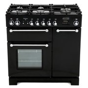 Rangemaster KCH90DFFBL/C 90cm Dual Fuel Range Cooker Kitchener Black / Chrome, A Rated