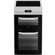 Hotpoint HDE5VDCW Ceramic Electric Cooker with Double Oven, White, A Rated