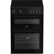 Indesit IDE6VMB Ceramic Electric Cooker with Double Oven, Black, A Rated