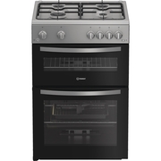 Indesit IDG6GS Gas Cooker with Double Oven, Silver, A+ Rated