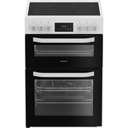 Hotpoint HDE6VDW Ceramic Electric Cooker with Double Oven, White, A Rated