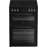 Hotpoint HDE6VDB1 Ceramic Electric Cooker with Double Oven, Black, A Rated