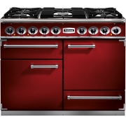 Falcon 1092 Deluxe Cherry Red Brushed Chrome 110cm Dual Fuel Range Cooker, A Rated