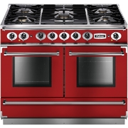 Falcon 1092 Continental Cherry Red Brushed Chrome 110cm Dual Fuel Range Cooker, A Rated