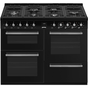Smeg CX113GMBL Concert Classic  110cm Dual Fuel Range Cooker, Black, A Rated