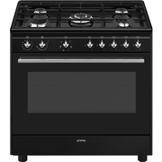 Smeg CX91GMBL Concert 90cm Dual Fuel Range Cooker, Black, A Rated