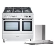 DeLonghi Gas Range Cooker & Hood Pack, Stainless Steel, A Rated